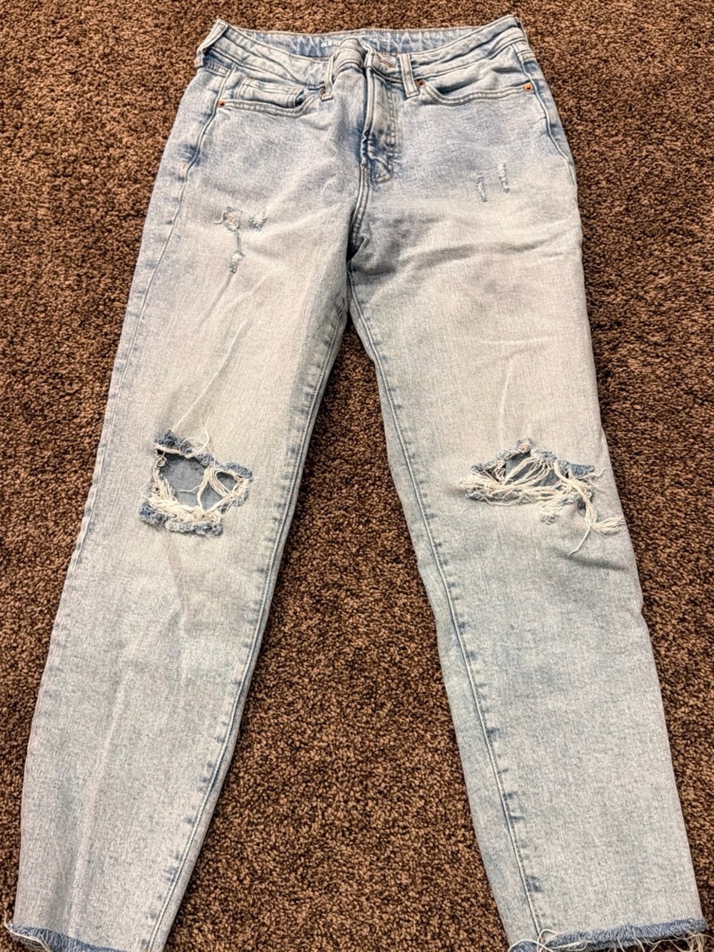 Old Navy Light Blue Straight-Leg Distressed Jeans